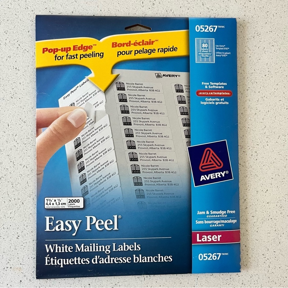 Avery Easy Peel Return Address Labels Laser 1/2 X 1 3/4 White 2000/Pack 0 5267​​